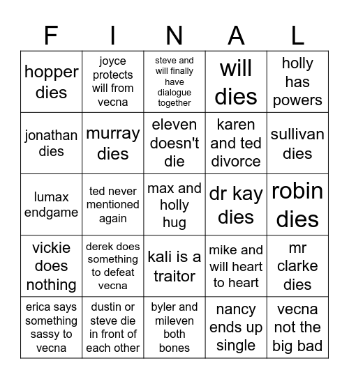 ST5 FINALE Bingo Card