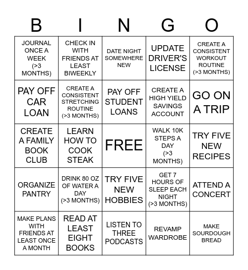 2026 GOALS Bingo Card