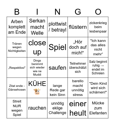 Trash TV Bingooooo Bingo Card
