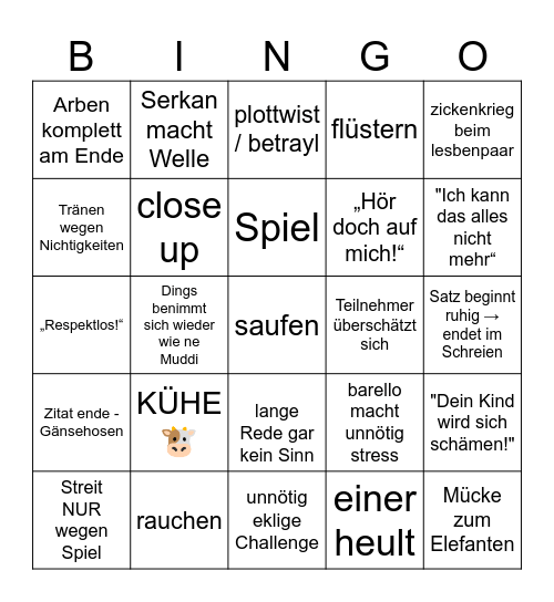 Trash TV Bingooooo Bingo Card
