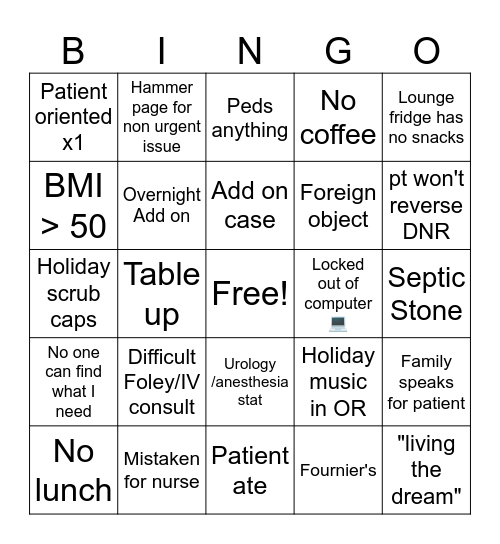 Holiday call Bingo Card