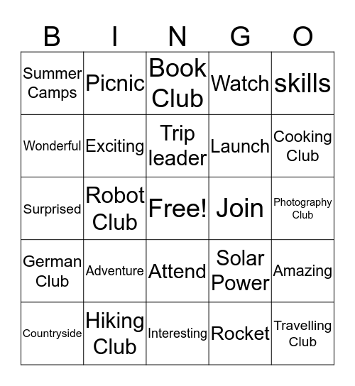 Vocabulary Bingo Card