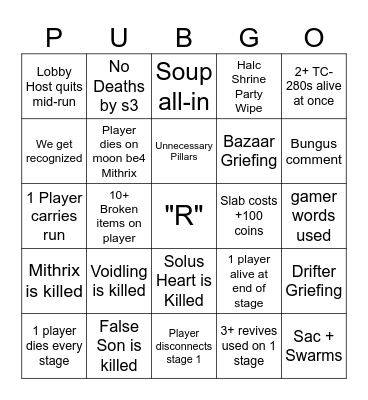 PUBGO Bingo Card