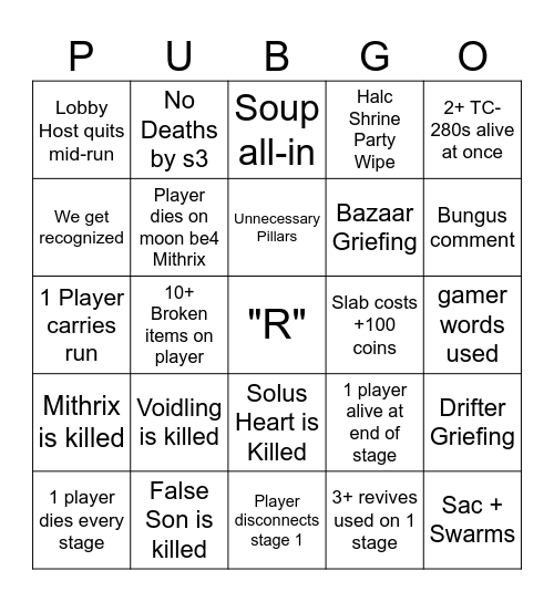 PUBGO Bingo Card