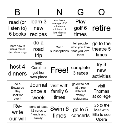 2026 New Years Resolution Bingo Card