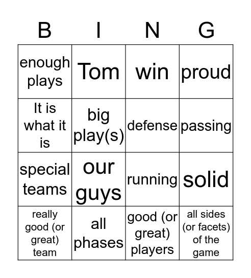 Belichick Bingo Card