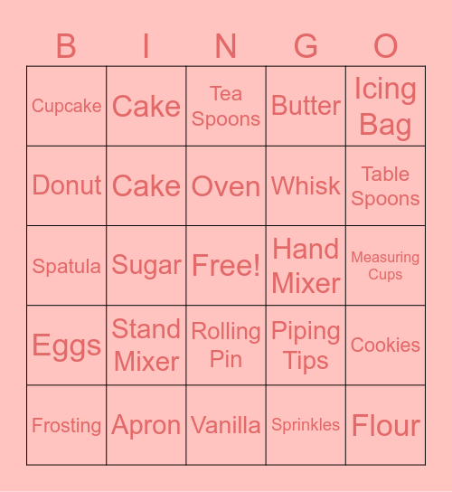 Baking Bingo Card