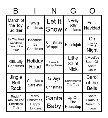 CHRISTMAS SONG BINGO Card