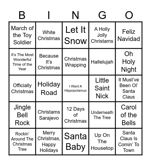 CHRISTMAS SONG BINGO Card