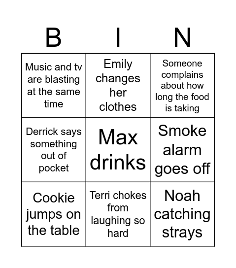 Roberts family bingo Card