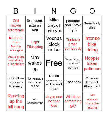 STRANGER THINGS: S5 Bingo Card