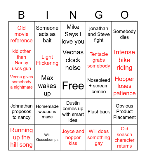 STRANGER THINGS: S5 Bingo Card
