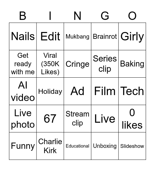 TikTok Bingo Card