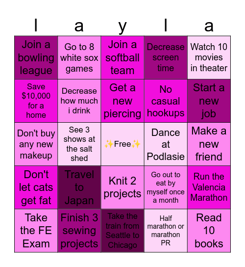 2026 Goals Bingo Card