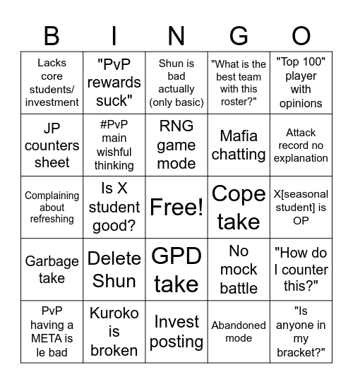 #pvp-tactical-challenge Bingo Card