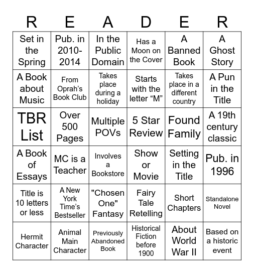 2026 Reading Challenge Bingo Card
