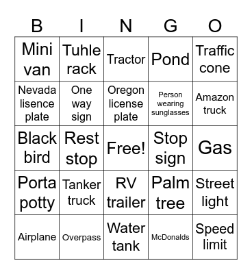 Road Trip Bingo Card