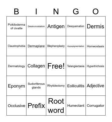 Medical Terminology - Esthetics Bingo Card