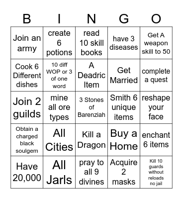Skyrim Bingo Card