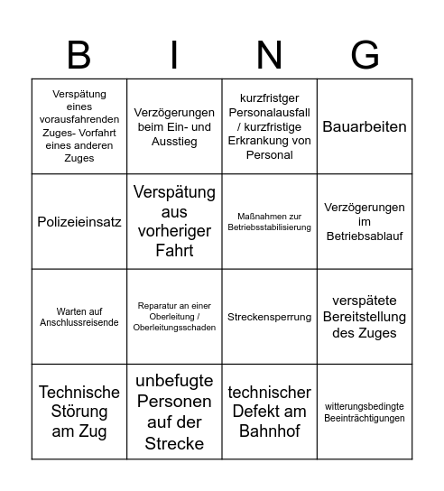 Bruckner Bahn Bingo Card