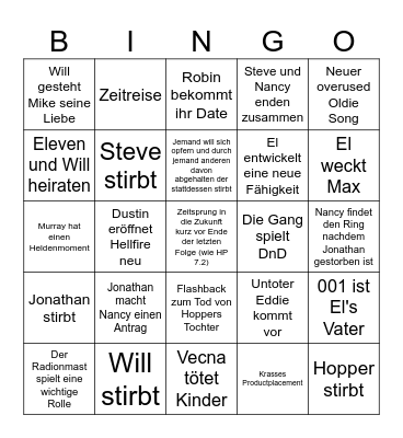Stranger Things - Staffel 5 - Finja Bingo Card