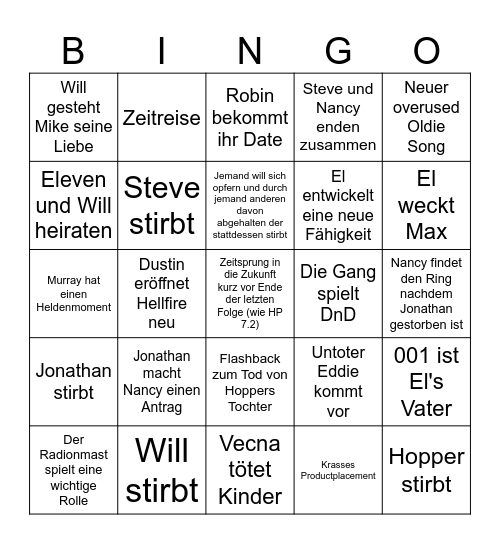 Stranger Things - Staffel 5 - Finja Bingo Card