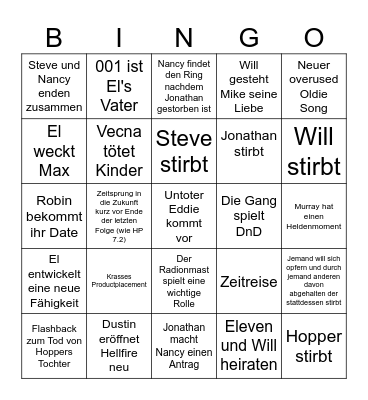 Stranger Things - Staffel 5 - Chef Bingo Card