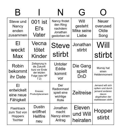 Stranger Things - Staffel 5 - Chef Bingo Card