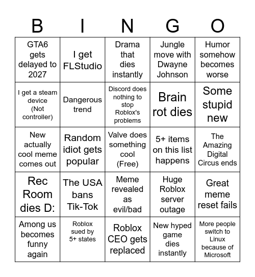 2026 Bingo Card Bingo Card