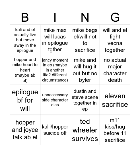 st finale Bingo Card
