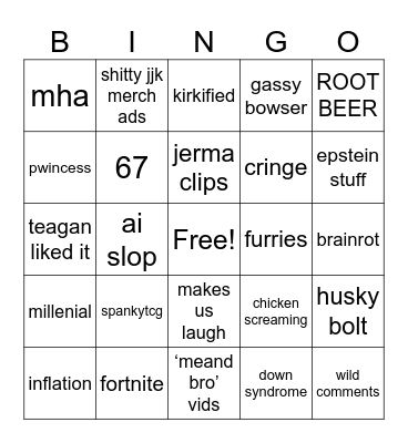 my reels oops Bingo Card
