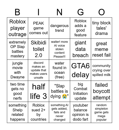 2026 Bingo Card Bingo Card