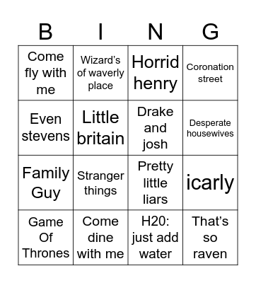 Movies/TV Theme Bingo Card