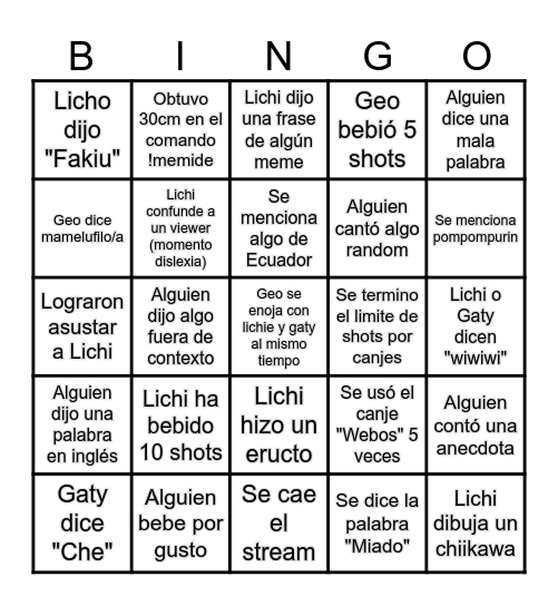 CHUPI BINGO STREAM !! Bingo Card