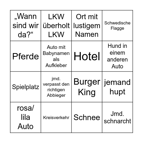 Bingo - Roadtrip Edition Bingo Card