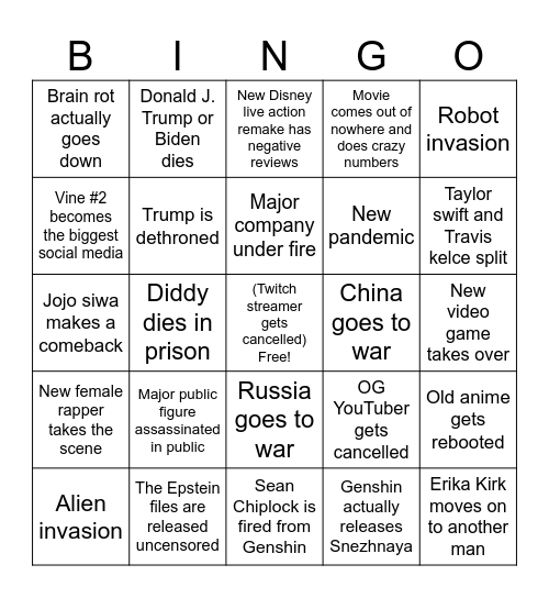 2026 Bingo Card
