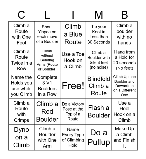 Climbing Bingo Card