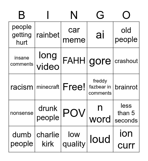 Instagram Bingo Card