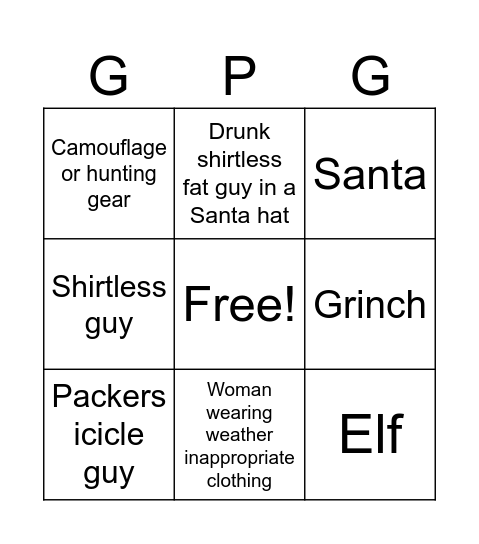 Packers v Ravens Bingo Card
