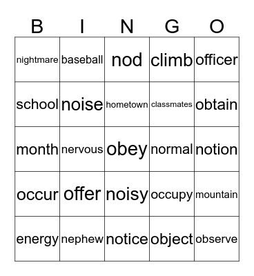 BI8 Unit 1 Bingo Card