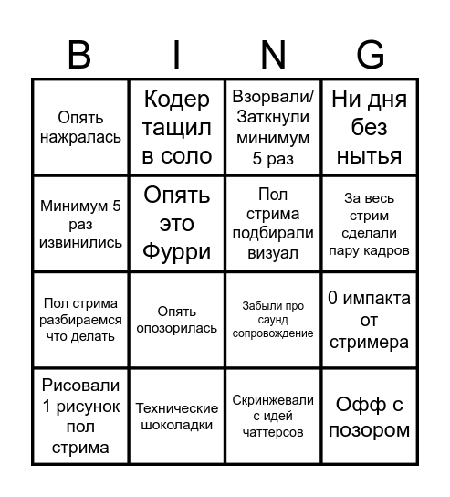 Бинго по созданию новеллы Bingo Card