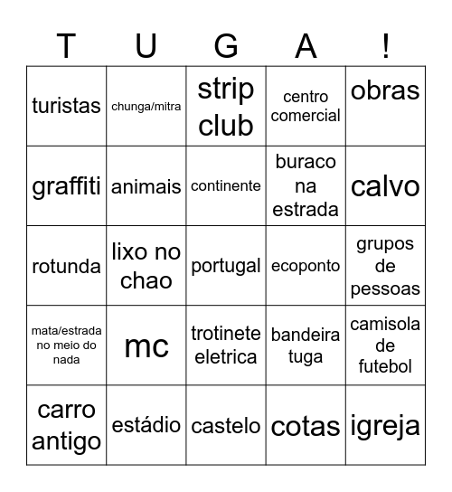portugal Bingo Card