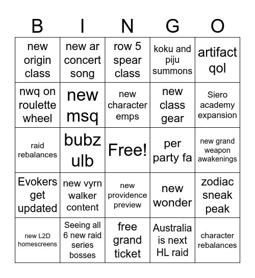 GBF fes 2025 Bingo Card