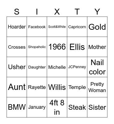 All About Michelle Bingo Card