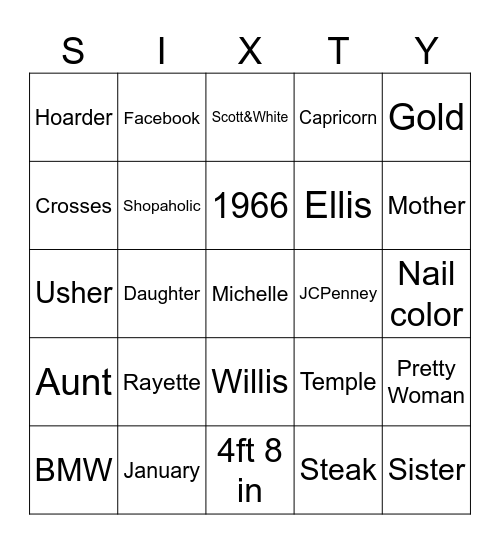 All About Michelle Bingo Card