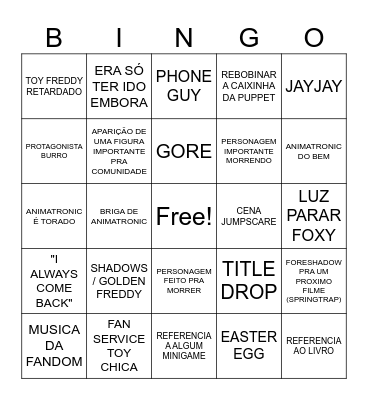 BINGO FINAFI FILME 2 Bingo Card