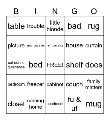 HOME Bingo Card