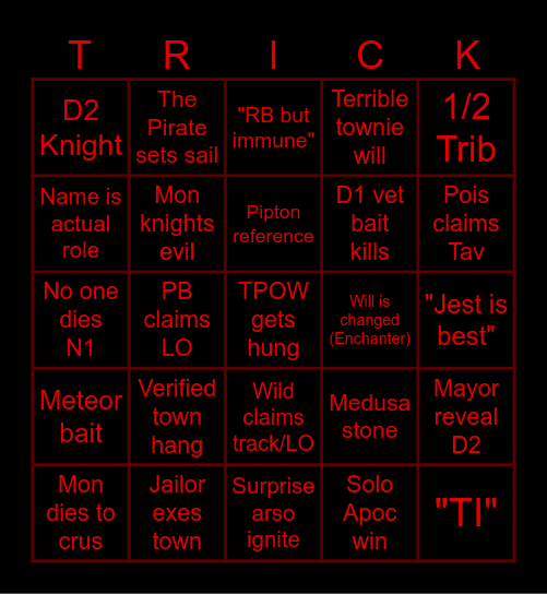 Town of Salem 2 Bingo Card