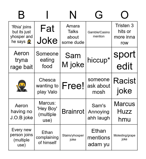 Friends Bingo Card