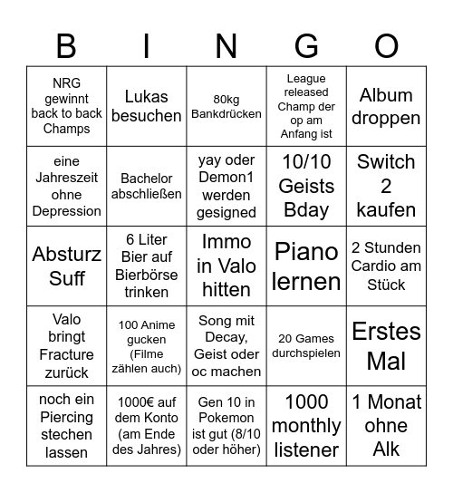 2026 Bingo Card